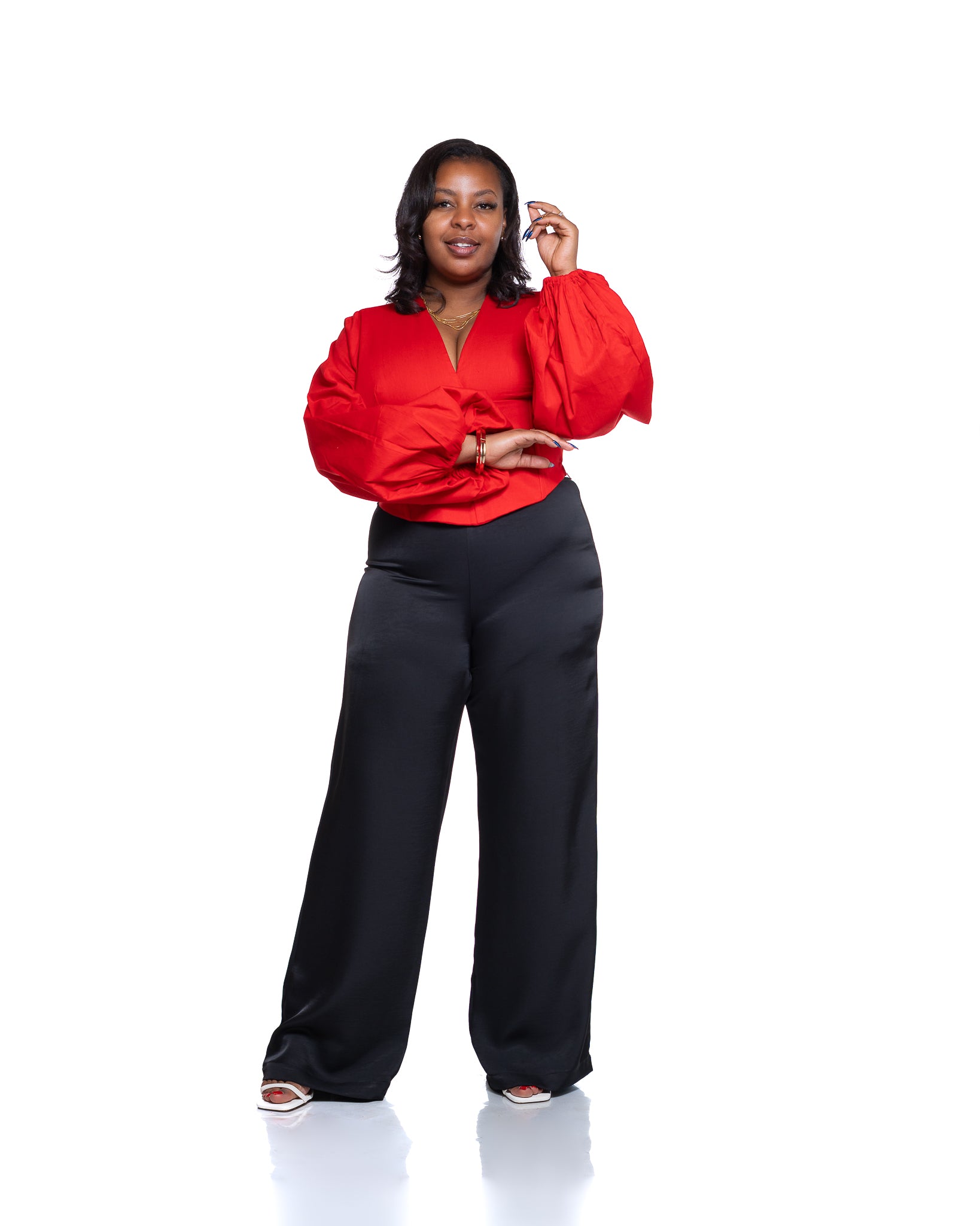 Molten Satin Wide Leg Pants in Midnight